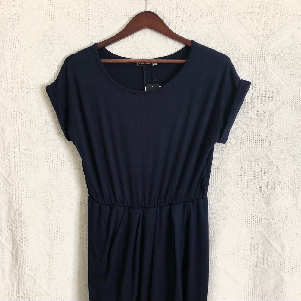 Short-sleeve Wrap Front Midi Dress